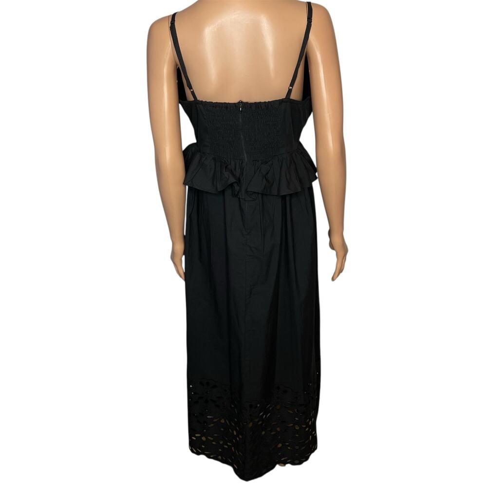 Caroline Constas New Embroidered Peplum Waist Spaghetti Strap Black Dress Sz M - Picture 2 of 11